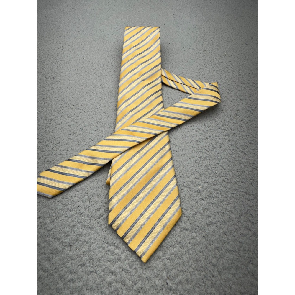 Canali Silk Repp Tie Yellow Blue Striped Made In Italy Designer Necktie